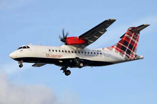 G-LMRA ATR-42-500 Loganair LCY 12.2.20, by Colin Cooke, licensed under CC BY-NC-SA 2.0 (https://creativecommons.org/licenses/by-nc-sa/2.0/)