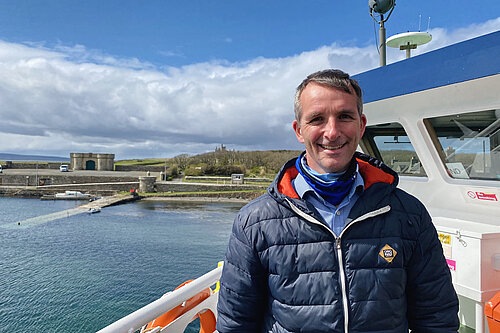 Liam McArthur on a ferry